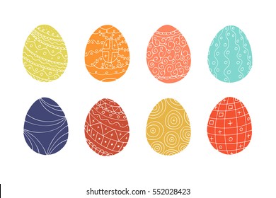 Colorful easter eggs collection in doodle style. Hand drawn vector illustration.