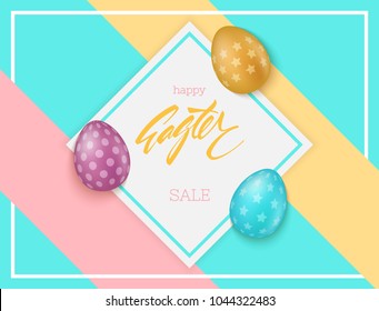 Colorful easter eggs composition. Easter sale background.