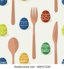 Colorful Easter eggs and cutlery - vector background