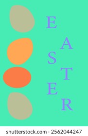 Colorful easter eggs design with vertical lettering on green background. Easter abstract modern geometry card.