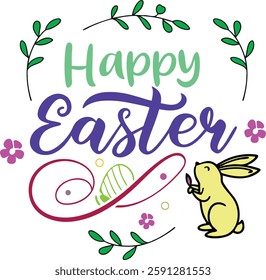 Colorful Easter eggs with festive decorations for celebration.