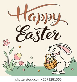 Colorful Easter eggs with festive decorations for celebration.