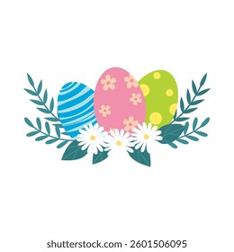 Colorful Easter Eggs with Floral and Leafy Decorations for Spring Festivities