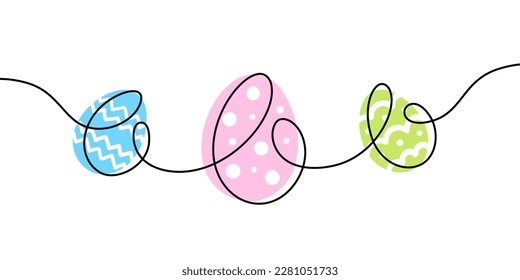 Colorful Easter eggs with geometric ornates in line art style. Vector illustration.