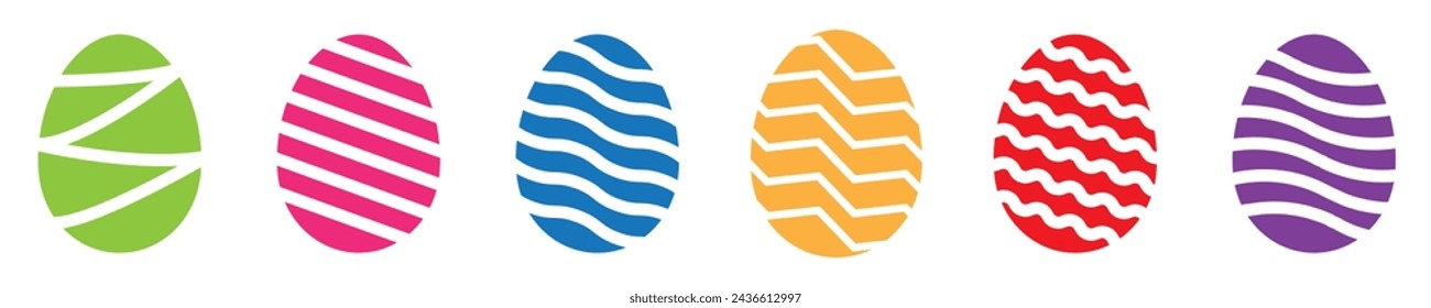 Colorful Easter Eggs with geometric pattern designs vector set. Easter festival elements isolated on transparent background.
