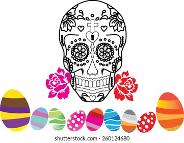 colorful easter eggs and ghost stripes skull 