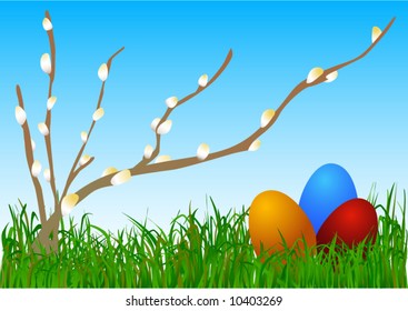 Colorful easter eggs in the grass