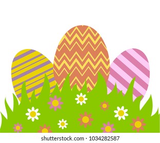 Colorful Easter eggs in grass. Easter decoration. Clip art