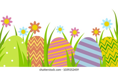 Colorful Easter eggs in grass. Easter decoration. Clip art isolated on white