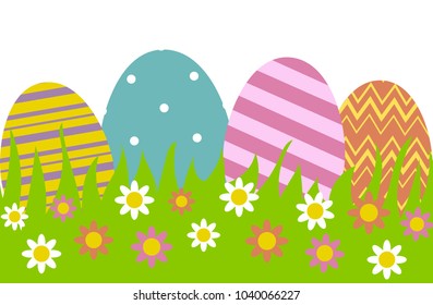 Colorful Easter eggs in grass. Easter decoration. Clip art