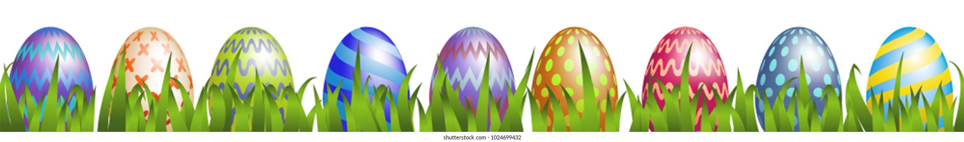 Colorful Easter eggs with grass isolated on white