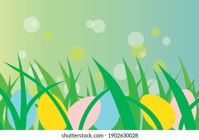 colorful easter eggs in a green lush grass- vector illustration