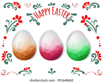 Colorful Easter eggs greeting. Polygonal vector design, low poly