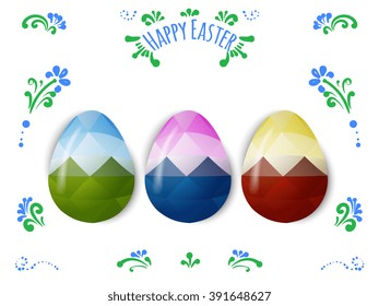 Colorful Easter eggs greeting. Polygonal vector design, low poly