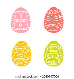 Colorful Easter eggs hand drawn icon set in doodle style. Perfect vector design elements for decorations greeting card, easter invitation, wrapping paper