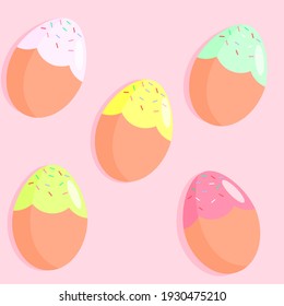 Huevos coloridos de Pascua. Feliz Día de Pascua. Tarjeta de saludo de vacaciones vectorial. Fondo rosa