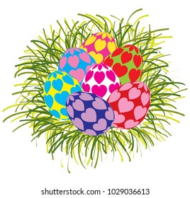 Colorful Easter eggs with hearts pattern