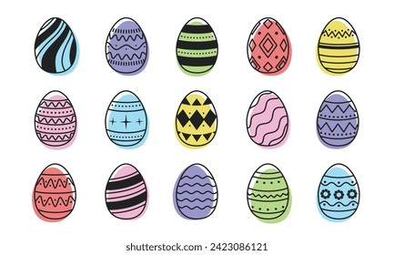 Colorful Easter Eggs icons isolated on white background. Outline Easter eggs icons. Easter design elements. Vector illustration