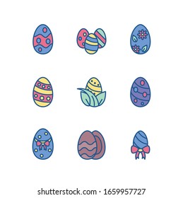 colorful easter eggs icons set over white background, line style and colorful design, vector illustration