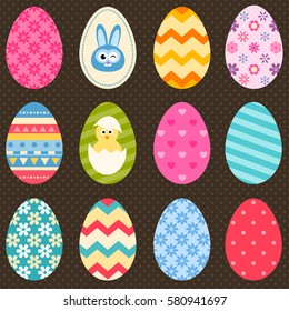 Colorful Easter eggs icons set