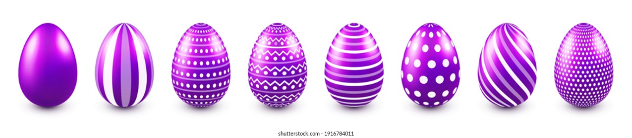 Huevos coloridos de Pascua aislados de fondo blanco. Elemento de decoración de primavera estacional. Juego de caza de huevos. Ilustración vectorial.