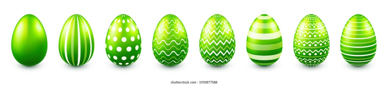 Colorful Easter eggs isolated on white background. Seasonal spring decoration element. Egg hunt game. Vector illustration.