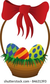 Colorful easter eggs lie in the basket