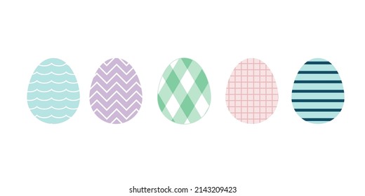 Huevos coloridos de Pascua. Decoración lineal. Colores pasteles. Para tarjeta de saludo, afiche, cartel. Feliz Pascua. Formato horizontal. Ilustración vectorial, diseño plano