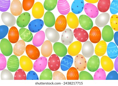 Colorful Easter eggs lying next to each other, Vector illustration isolated on white background
