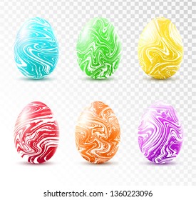 Colorful easter eggs with marble texture. Easter object template set. background. 