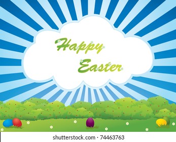 Colorful Easter eggs in the meadow - holiday background