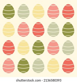 Colorful Easter eggs in natural colors. Set of vector Easter eggs in different colors on a yellow background. Ideal for postcards. 