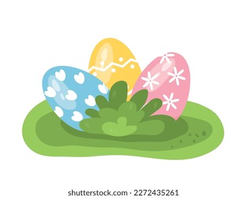colorful easter eggs oin the garden- vector illustration