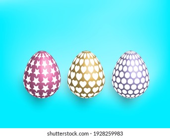 Colorful easter eggs on blue background. Vector illustration.