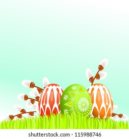 Colorful Easter eggs on grass