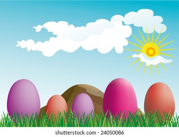 colorful easter eggs on the grass- vector