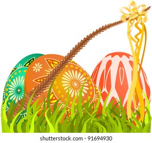 Colorful Easter eggs on grass