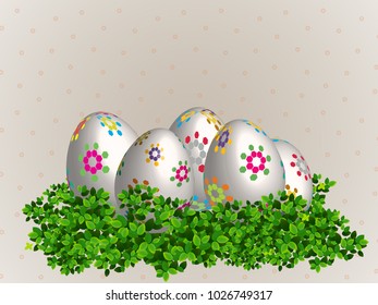 Colorful Easter eggs on green Leaves of leaf that prepare for Easter festival.Eggs for celebrate on Easter day.