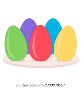 Colorful Easter eggs on the plate