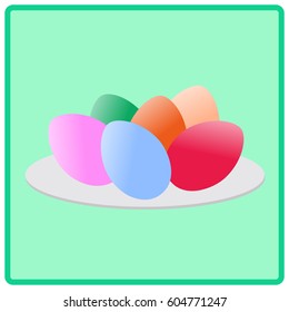 Colorful Easter eggs on a plate. Vector illustration. icon 
