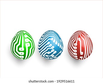 Colorful easter eggs on white background. Vector illustration.