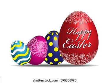 colorful easter eggs on the white background and copy space. vector illustration