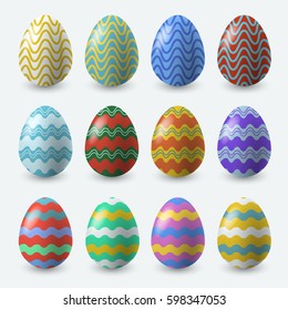 Colorful Easter Eggs on White Background : Vector Illustration