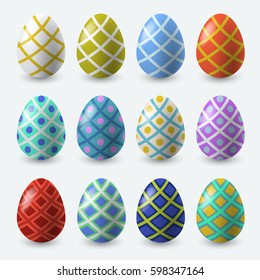 Colorful Easter Eggs on White Background : Vector Illustration