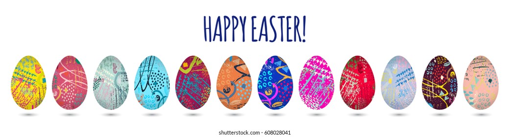 Colorful Easter eggs on white background for holidays design. Vector.