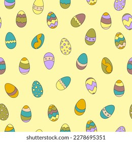 Colorful Easter eggs on a yellow background vector seamless pattern
