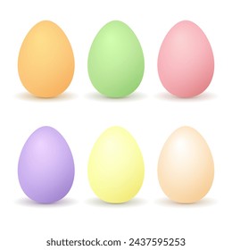Colorful Easter eggs. Orange, green, pink, purple, violet, yellow eggs with shadows. Spring holidays decoration. Realistic vector illustration for Easter holiday. 