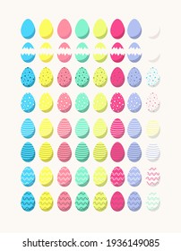 Colorful easter eggs with ornament. Bright color palette. Vector illustration.