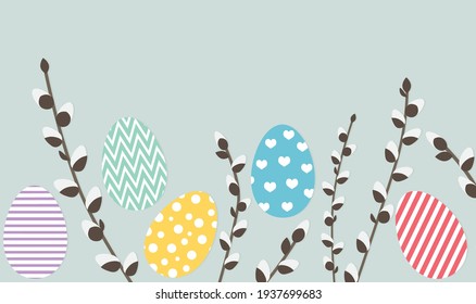 huevos de pascua coloridos y sauces con copia espacial- ilustración vectorial