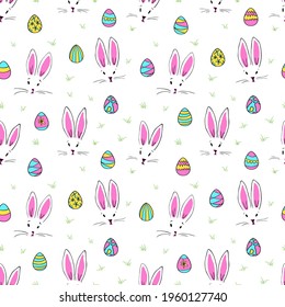 Colorful easter eggs and rabbits vector pattern